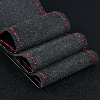 Steering Wheel Cover Universal 15 Inch with Top Genuine Leather, Anti-Slip Design, Soft Padding, Stitch on Wrap - color: red line
