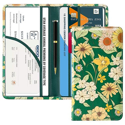 CoBak Car Registration and Insurance Holder - Vehicle Glove Box Car Organizer,Auto Truck Comparment Accessories Case with Magnetic Closure for Driver License,Cards - color: L-Blossom-Pine Green