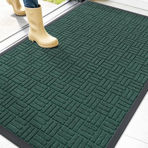 OLANLY Front Door Mat Outside Entrance 47x32, Absorbent, Heavy Duty Sturdy Natural Rubber Doormat Indoor Outdoor, Non-Slip, Stain and Fade Resistant, Low Profile Floor Mat for Entryway, Black Green - color: Black Green, size: 47" X 32"