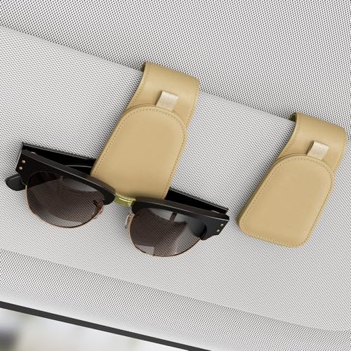 Sunglass Holder for Car Visor, Suede Cloth Magnetic Sunglass Organizer for Car Accessories, 2 Packs, Beige - color: Beige