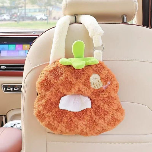 Cute Cartoon Car Tissue Box Holder - Soft Plush Hanging Car Accessories for Women, Universal Auto Seat Back Organizer with Easy Pull-Out Design (Orange) - color: Orange