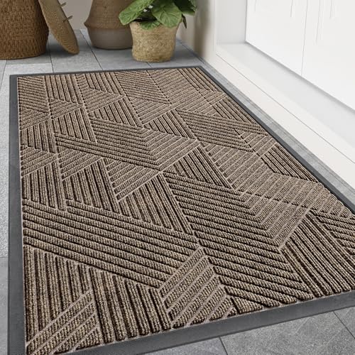Smiry Front Door Mat Outside Entrance, Heavy Duty Sturdy Natural Rubber Doormat, Trap Dirt and Moisture, Easy Clean Low Profile Mats for Indoor Outdoor Entry, Irregular Triangle (47x17, Brown) - color: Brown, size: 47" X 17"