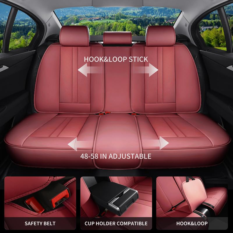 Car Seat Covers Full Set Fit for Toyota Land Cruiser 2000-2026,Luxury Faux Leather Seat Covers 5 Seats, Breathable Anti-Slip Seat Protectors with Lumbar Support(Red,Full Set) - color: Red, size: Fit for Land Cruiser