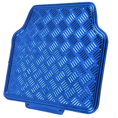BDK 4-Piece All-Weather Universal Fit Front & Rear Floor Mats for Cars Trucks SUVs Vans, All-Weather Easy-to-Clean Diamond Metal Pattern Durable Heavy Duty Non-Slip Protection - Metallic Blue - color: Metallic Blue