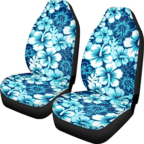 Dreaweet Blue Plumeria Flower Car Seat Covers Front Seats 2 pcs Set,Hawaiian Car Accessories for Women Floral Vehicle Seat Protector Universal Seat Covers for Cars,SUV,Trucks,Sedan - color: Blue Plumeria Flower
