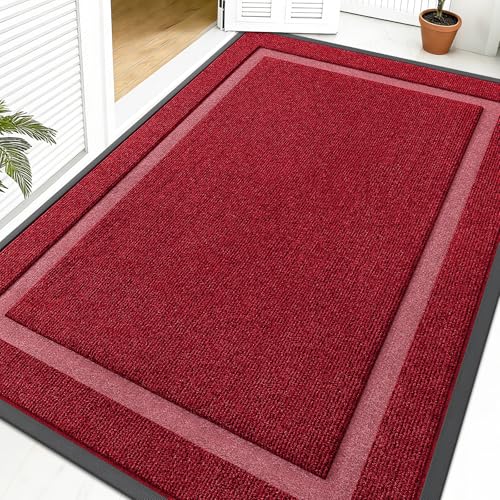 OLANLY Front Door Mat Indoor Outdoor Entrance, Waterproof All-Season, All-Weather Doormat, Sturdy Natural Rubber, Fade Resistant, Low Profile, Easy Clean Patio Porch Entryway Mat, 59x40, Wine Red - color: Wine Red, size: 59" x 40"