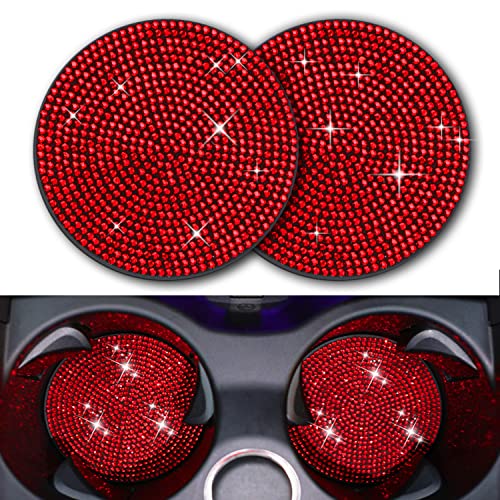 Bling Cup Holder Insert Coaster- 2.75 inch Silicone Anti-Slip Shockproof, Universal Fashion Car Interior Accessories for Women (Red, 2 PCS)