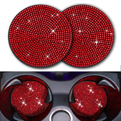 Bling Cup Holder Insert Coaster- 2.75 inch Silicone Anti-Slip Shockproof, Universal Fashion Car Interior Accessories for Women (Red, 2 PCS)