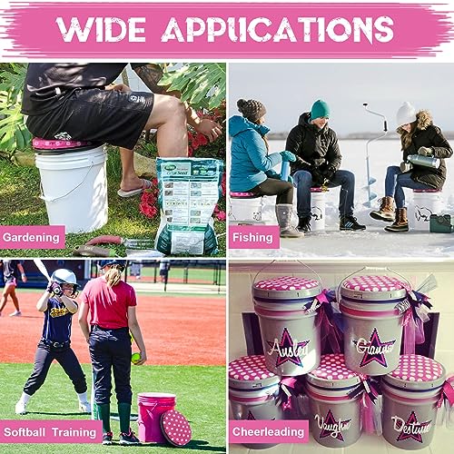 WarBull 5 Gallon Bucket Seat, 360-Degree Swivel Seat Foam Cushion Bucket Seat Lid with Waterproof Cover for Dove Duck Hunting, Fishing, Baseball, Gardening and Camping - color: Pink Polka Dot