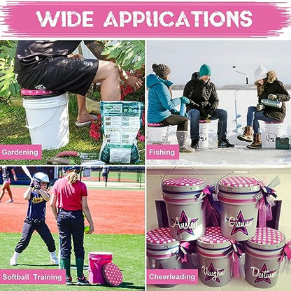WarBull 5 Gallon Bucket Seat, 360-Degree Swivel Seat Foam Cushion Bucket Seat Lid with Waterproof Cover for Dove Duck Hunting, Fishing, Baseball, Gardening and Camping - color: Pink Polka Dot