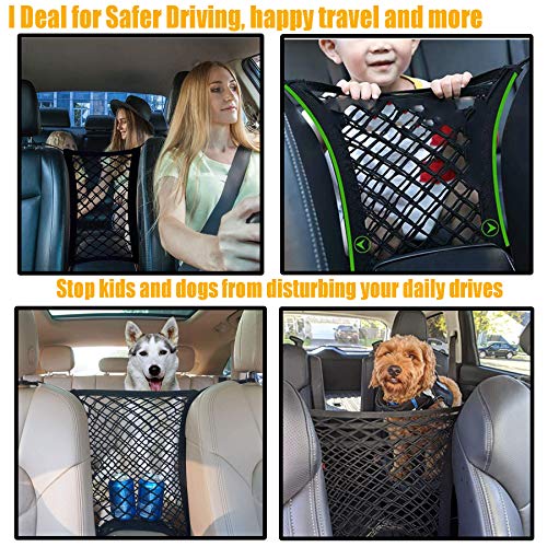 DYKESON Pet Barrier Dog Car Net Barrier with Auto Safety Mesh Organizer Baby Stretchable Storage Bag Universal for Cars, SUVs -Easy Install,Safer to Drive with Pets and Children, 2 Layer - size: 12 in × 14.5 in
