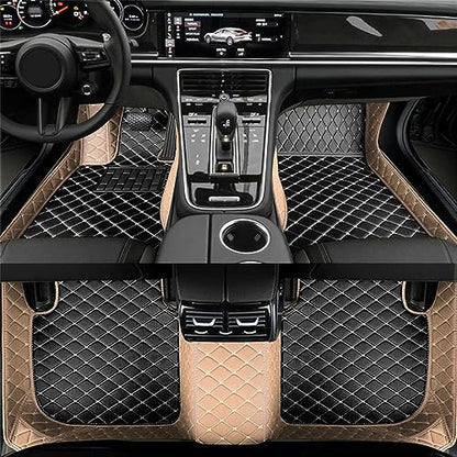 Custom Artificial Leather Waterproof All-Weather Car Floor Mats Fit for 99% Sedan SUV Sports Car Vehicle Car Mat (Beige Black Beige) - color: Beige Black beige