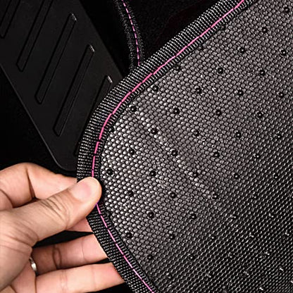 CAR PASS Rainbow Waterproof Universal Fit Faux Leather Car Carpet- Anti-Slip Nibbed Backing Floor Mats for SUV, Vans,Sedans,Trucks, Automotive Set of 4 for Women&Cute Girly (Black with Pink) - color: Black With Rose Red