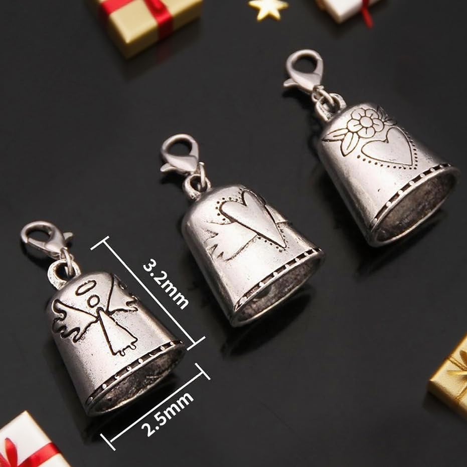 3PCS Blessing Bell Gift for Friends or Loved Ones,Inspirational Angel Charm with Message, Tiny Silver Bell Keychain,Thoughtful Present for Car,Backpack,DoorBag (Little Angel Bell for You)