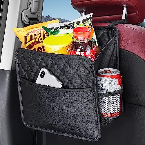 LXUNYI Car Organizer Back Seat, Waterproof Pu Leather Car Seat Storage Bag Foldable Universal Hanging Seatback Organizer for Kids & Adults Travel road Trip Essentials - color: Black 1Pack Large