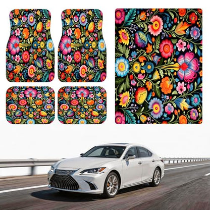 Automotive Floor Mats 5 Pcs, Universal Car Floor Mats,Floral Car Mats, Flower Car Accessory for SUVs/Sedan/Wagons, Durable Protective Mat, Trunk Liner for Families/Travel Enthusiasts - style: Bundle55