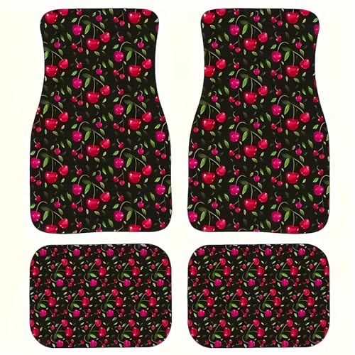 Universal Fit Car Floor Mats Set of 4Pcs, Red Cherry Pattern All-Weather Front Rear Car Carpet Mats, Non-Slip Car Floor Mat Car Accessories for Automotive Trucks SUV Sedans Vans - color: Red Cherry Pattern