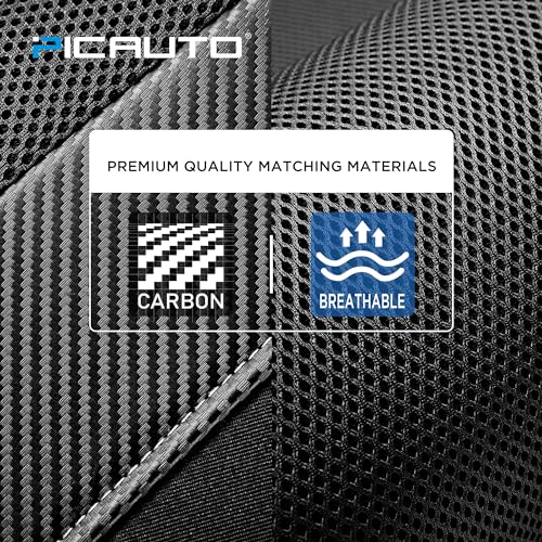 PIC AUTO Car Seat Covers - High Back Front Sports Carbon Fiber & Mesh Design Seat Covers, Automotive Seat Covers, Universal Fit for Most Cars, Airbag Compatible (Black)