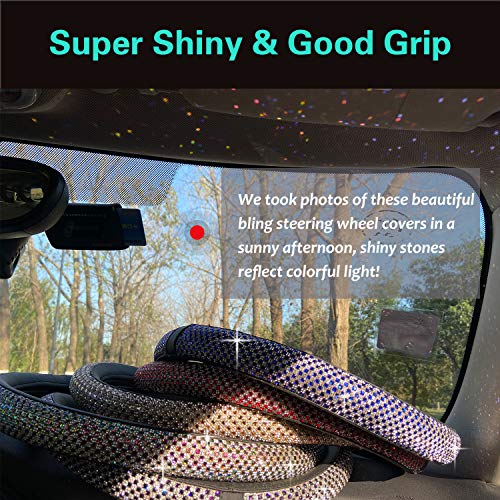 D Shaped Bling Comfy Steering Wheel Cover with Jumbo Crystal Rhinestones, Anti-Slip Diamond Leather, Flat Bottom 14.5-15 Inch (Gold) - color: 3.Gold, size: D Shaped/Flat Bottom[14 1/2''-15'']