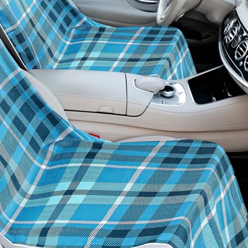 Hahafelt Car Seat Towel Covers with Storage Bag, 63 x 32 Inch Universal Non Slip Waterproof Sweat Protector for Car Truck, Gym Swimming Running, Machine Washable(2 Pack,Blue Plaid) - style: Blue Plaid