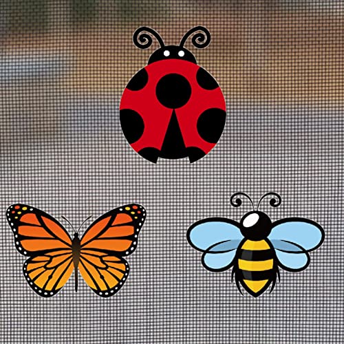 Flexible Screen Door Magnets,Screen Door Protector Patch,Butterflies Bees Ladybugs 6Pcs (3 Sets)- for Keeping People and Pets Safe, and Cover Up Small Holes in Screens.
