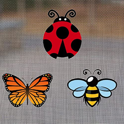 Flexible Screen Door Magnets,Screen Door Protector Patch,Butterflies Bees Ladybugs 6Pcs (3 Sets)- for Keeping People and Pets Safe, and Cover Up Small Holes in Screens.