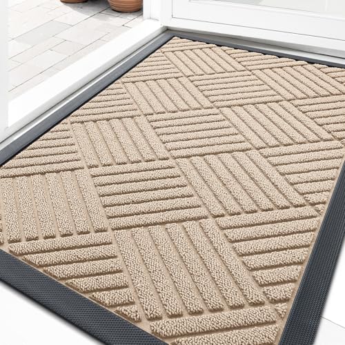 OLANLY Front Door Mat Outside Entrance 33x21, Absorbent, Heavy Duty Sturdy Natural Rubber Doormat Indoor Outdoor, Stain Fade Resistant, Non-Slip Low Profile Floor Mat for Entryway, Latte White Diamond - color: Latte White Diamond, size: 33" X 21"