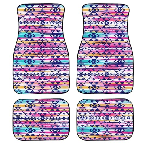 Colorful Aztec Print Car Floor Mats Set of 4 Ethnic Tribal Navajo Geometric Universal Vehicle Floor Carpet Decorative Auto Front Rear Foot Rugs for Trucks SUV Sedan - color: Pink