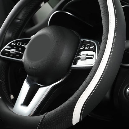 Car Steering Wheel Cover, Leather Steering Wheel Cover White Universal 14.5-15 Inch Microfiber Leather Anti-Slip Breathable Auto Steering Wheel Covers for Men Women(Black & White)