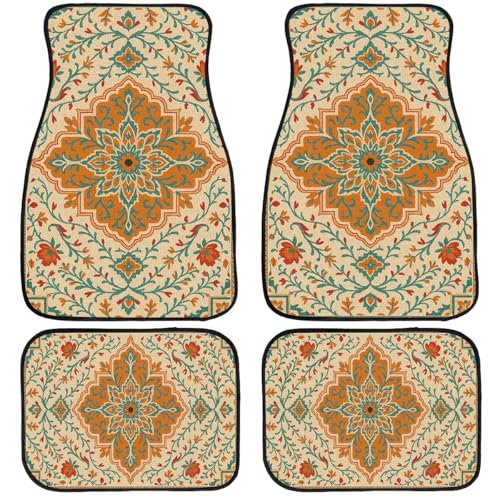 Orange Car Floor Mats Set of 4 Bohemian Floral Vine Automotive Foot Mats Rugs Carpet for Car Non-Slip Auto Car Accessories Universal Fit for Car SUV Truck Van - color: Orange
