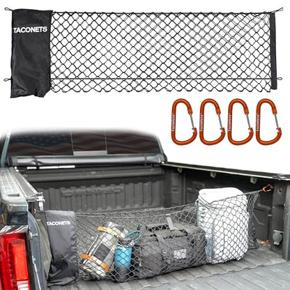 TacoNets Envelope Cargo Net for GMC Sierra & Chevy Silverado - Fits 2013-Current - Upgraded 5mm Bungee - Integrated Storage Bag - Heavy Duty Carabiners - Designed in USA - style: Chevy Silverado / GMC Sierra 2013+