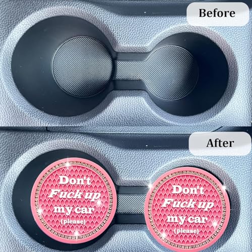 Car Cup Coasters 4Pack - Bling Car Accessories, Universal Cup Holder Inserts (Pink, 4PC) - color: Pink-4pc