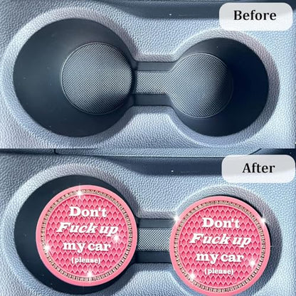 Car Cup Coasters 4Pack - Bling Car Accessories, Universal Cup Holder Inserts (Pink, 4PC) - color: Pink-4pc