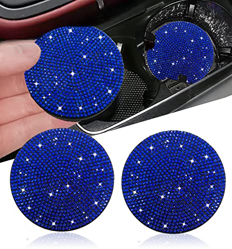 NBTEPEM 2pcs Bling Car Cup Holder Coaster, 2.75 inch Anti-Slip Shockproof Universal Fashion Car Coasters Insert Bling Crystal Rhinestone Automotive Interior Accessories for Women (2 pcs, Blue) - color: Blue, size: 2 pcs