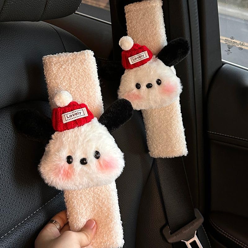 UNICOLD Soft Auto Seat Belt Cover Seatbelt Shoulder Pad Compatible with All Cars Comfortable Driving Backpack Cute Dog Patterned 2 pcs (Red) - color: Red