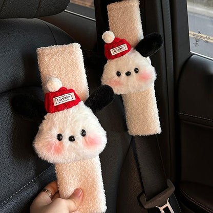 UNICOLD Soft Auto Seat Belt Cover Seatbelt Shoulder Pad Compatible with All Cars Comfortable Driving Backpack Cute Dog Patterned 2 pcs (Red) - color: Red
