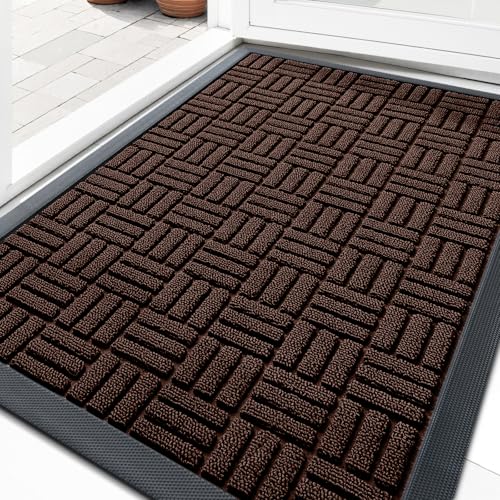 OLANLY Front Door Mat Outside Entrance 33x21, Absorbent, Heavy Duty Sturdy Natural Rubber Doormat Indoor Outdoor, Stain and Fade Resistant, Non-Slip Backing Low Profile Floor Mat for Entryway, Brown - color: Brown, size: 33" X 21"