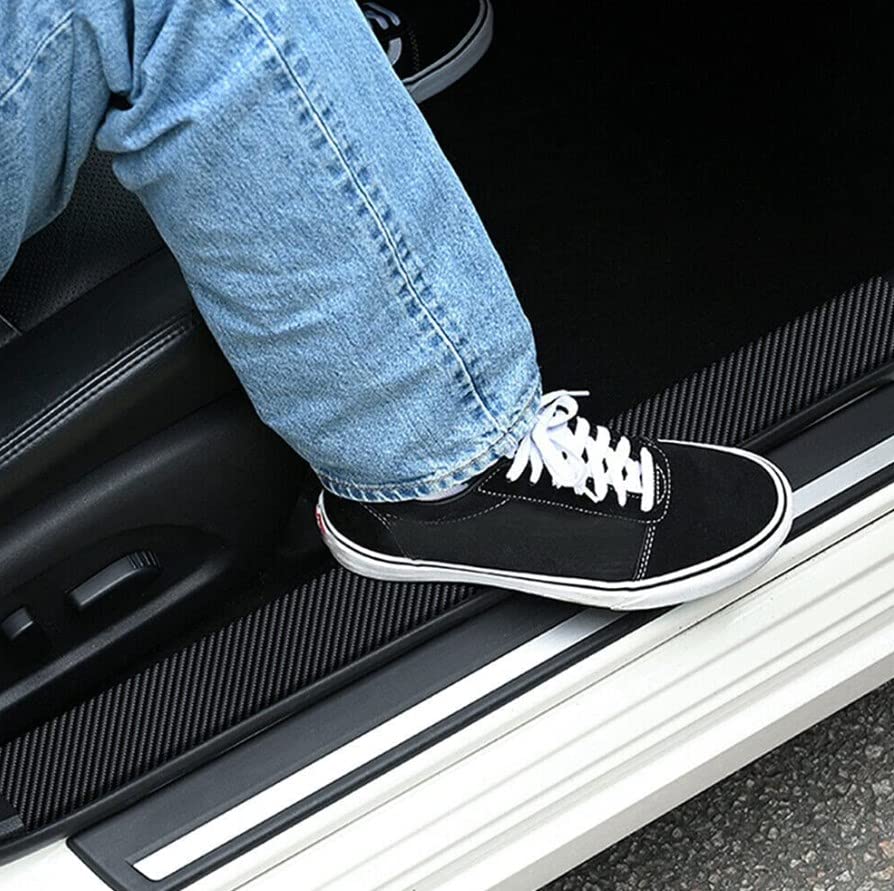 POCREATION Carbon Fiber Car Door Sill Protector, Black Adhesive Door Edge Guard Wrap Film for SUV Truck Sedan, Anti Scratch Paint Protection for Door Threshold and Trunk