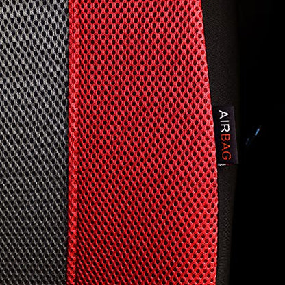 Flying Banner car seat Covers Full Set All Air Mesh Breathable Man Lady Airbag Compatible Rear Bench Split 40/60 50/50 60/40 Truck Pick Up (Full Set - Low Back, Black Gray Red) - color: Black Gray Red