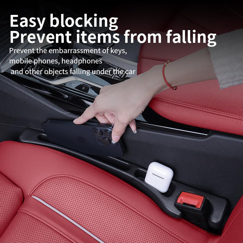 Car Seat Gap Filler Organizer, Universal Fit, Black, PU Leather, 2 Pack with Storage Pockets