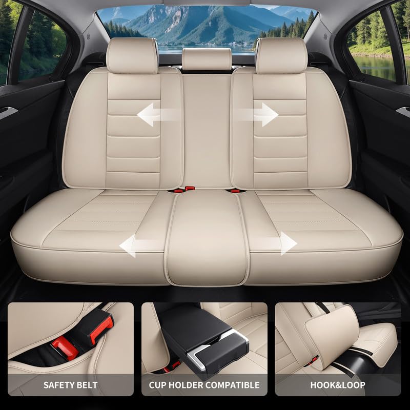 Car Seat Covers Full Set Fit for Hyundai Genesis 2009-2016, Premium Faux Leather Waterproof Car Seat Protectors with Lumbar Support, Breathable Anti-Slip Easy to Install(Beige,Full Set)