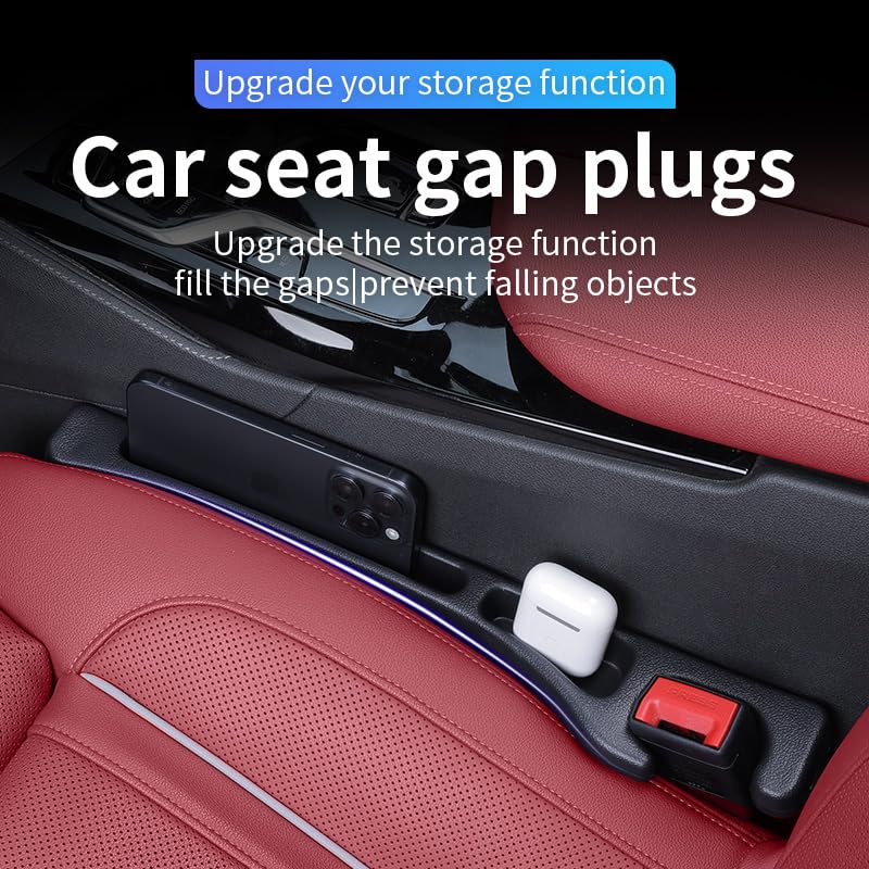 Car Seat Gap Filler Organizer, Universal Fit, Black, PU Leather, 2 Pack with Storage Pockets