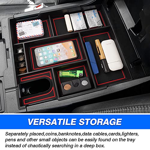 Autorder Center Console Organizer for 2014-2021 Toyota Tundra Accessories Armrest Storage Box Secondary Insert Full Tray with Red/Blue/Black Silicone Pads - size: 2014-2021 Toyota Tundra