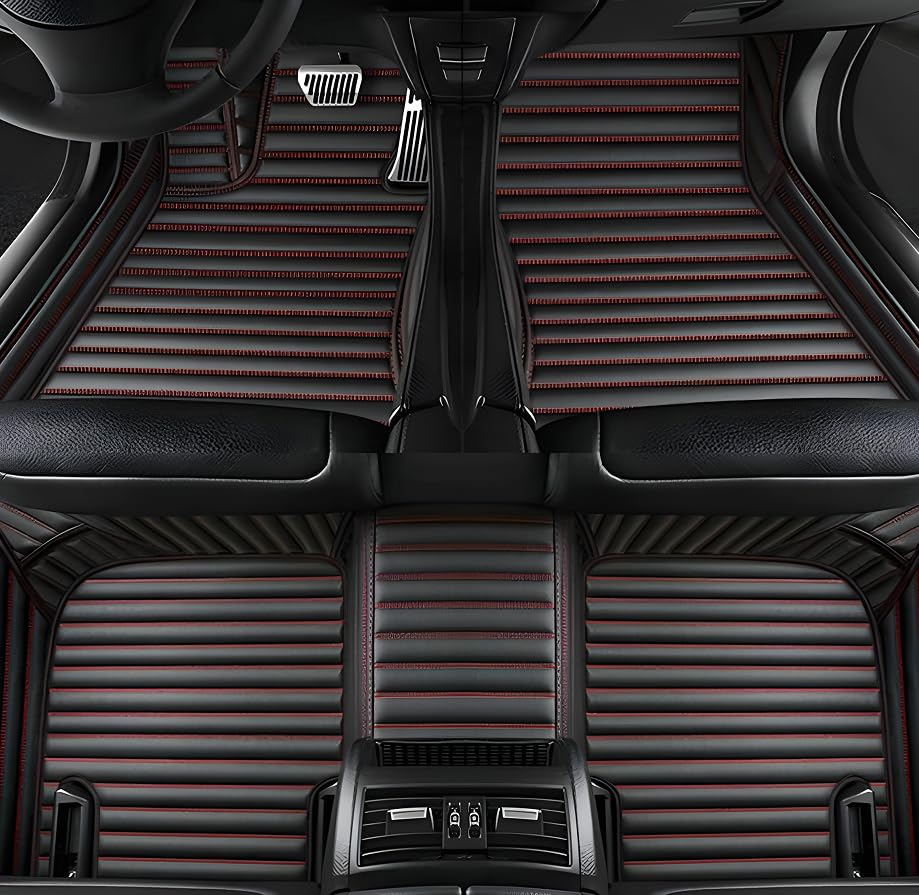 Customize Car Floor Mats for 99% Sedan SUV Sports Car All Weather Leather Full Coverage Waterproof Non-Slip Vehicle Lining Pads (Black and red Stripes) - color: Black and red stripes