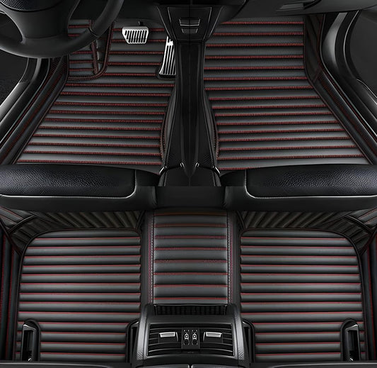 Customize Car Floor Mats for 99% Sedan SUV Sports Car All Weather Leather Full Coverage Waterproof Non-Slip Vehicle Lining Pads (Black and red Stripes) - color: Black and red stripes