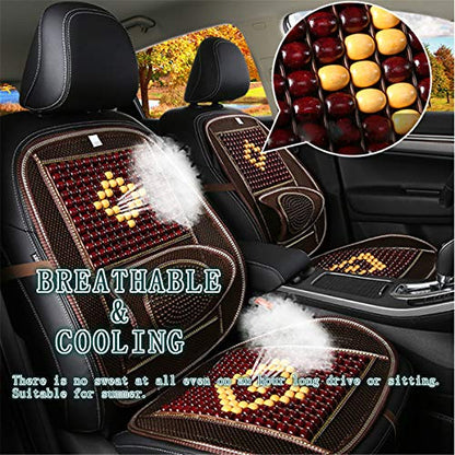 Wood Beaded Comfort Seat Cover with Cooling Ventilated Mesh Lumbar Back Brace Massage Support Cushion for Car Seat Chair - color: Beige
