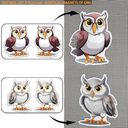 Screen Door Magnets Decal 2 Pairs (4pcs) Cute Owl Pattern Decorative Flexible Double Sided Magnetic Stickers Patches for Window Screen Sliding Screen Doors Protector, Helps to Keep Pet & People Safe