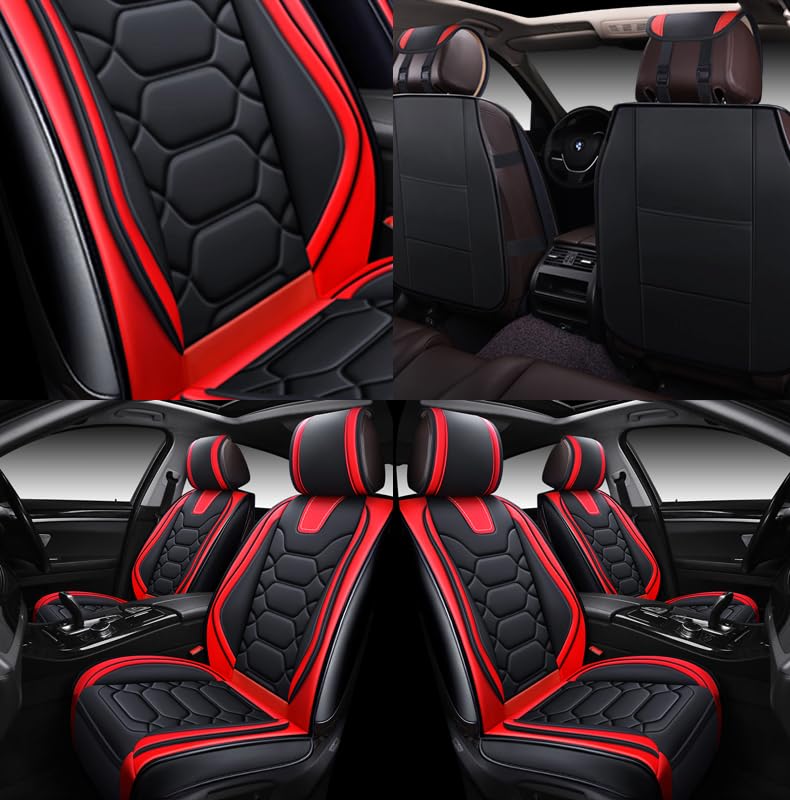 OASIS AUTO Car Seat Covers Front Seats, Waterproof Faux Leather Seat Covers for Cars Universal Fit for SUV, Truck, Sedan, Black Premium Car Seat Protector with Cushions