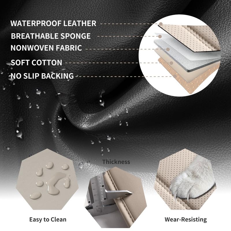 Car Seat Covers Full Set Fit for Hyundai Genesis 2009-2016, Premium Faux Leather Waterproof Car Seat Protectors with Lumbar Support, Breathable Anti-Slip Easy to Install(Beige,Full Set)
