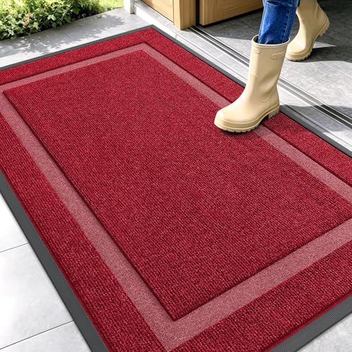 OLANLY Front Door Mat Indoor Outdoor Entrance, Waterproof All-Season, All-Weather Doormat, Sturdy Natural Rubber, Fade Resistant, Low Profile, Easy Clean Patio Porch Entryway Mat, 47x30, Wine Red - color: Wine Red, size: 47" x 30"